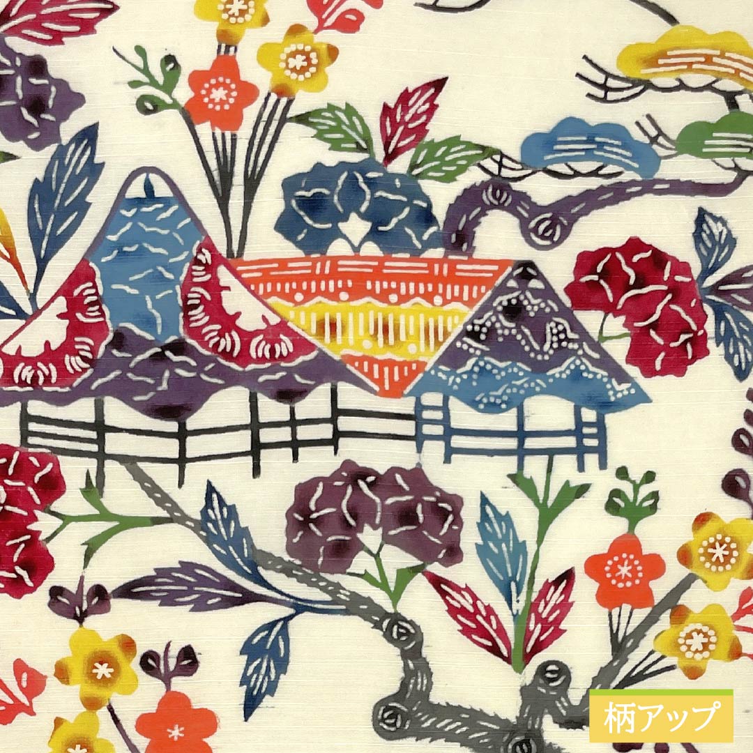 Nagoya obi, medium crimson flower color, Kyoto Bingata, pongee fabric, Bingata-style pattern, obi length 359cm, pure silk, A rank, six-pass, casual, cream color, 1124007333315, Nagoya style