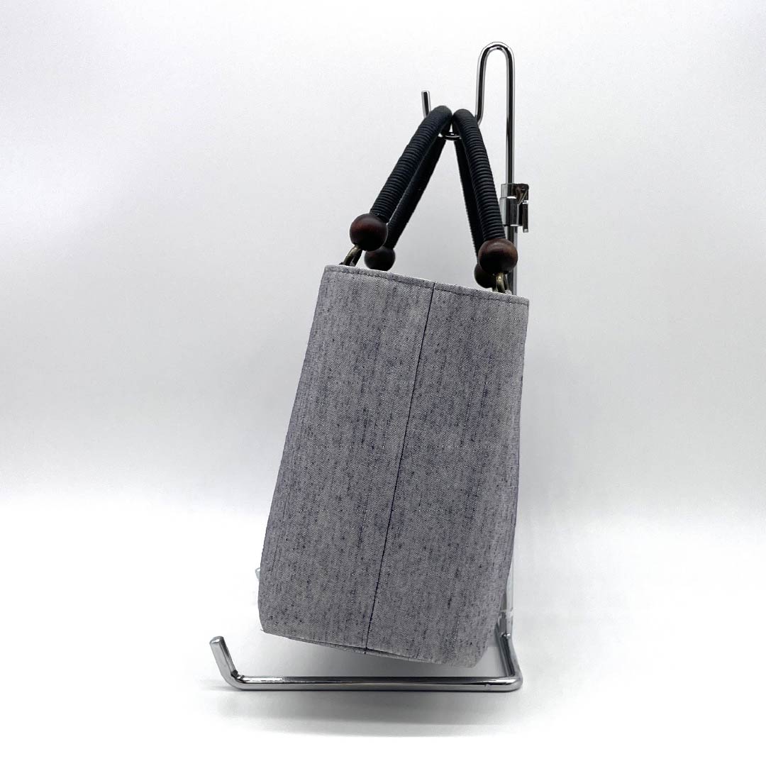 (Like New) Casual Japanese Style Bag, New Rank, Tsumugi Silk, Solid Color, Rikyu Bag, Gray, 113900123122