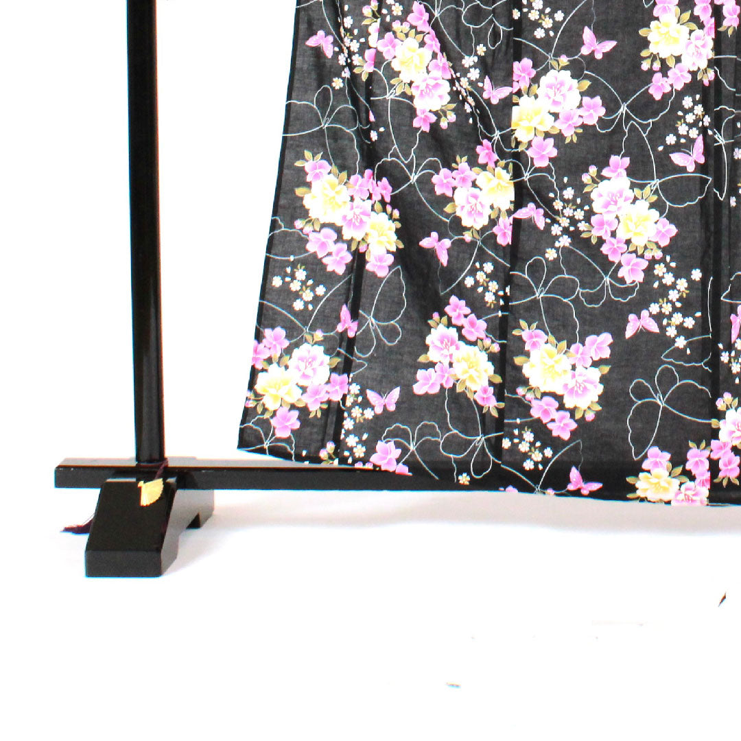 浴衣 花模様 木綿 Sランク 単衣 身丈161cm 裄丈60cm 黒系 1118000932410