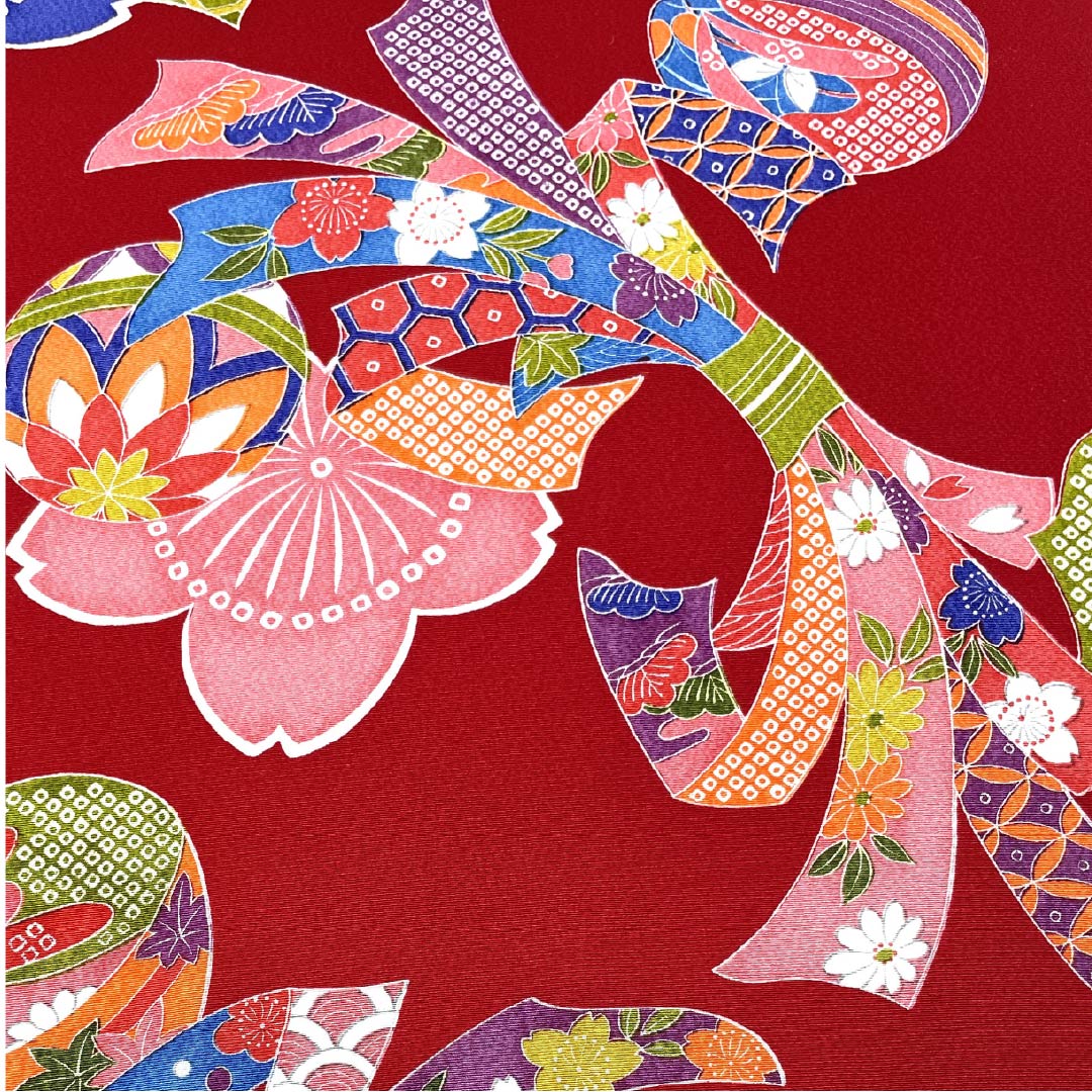 Fabric, Komon, Pure Silk, Crimson Red, Tango Chirimen, Bundled Noshi, Ball, New Rank, Red 1130001041912
