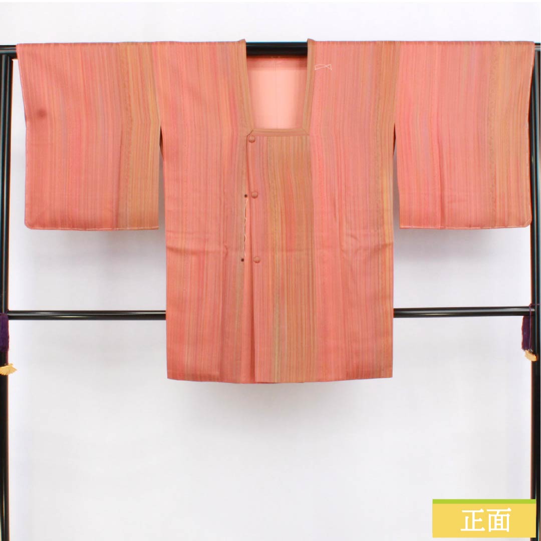 Michiyuki Coat, Pure Silk, S-Rank, Length 84cm, Sleeve Length 64cm, Coral-Colored Stripes, Iwaasa Ko Exhibition, Artist's Work, Lined, Pink, Item Number 1117001252913