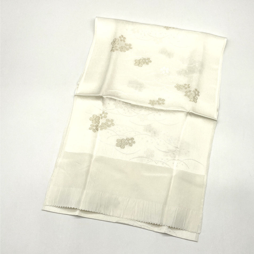 (Like new) Pure silk obijime and obiage set, Grade A, for weddings and receptions, includes fan, approximately 158cm long and 1.5cm wide, white, for formal kimono. Product number: 1141000033311