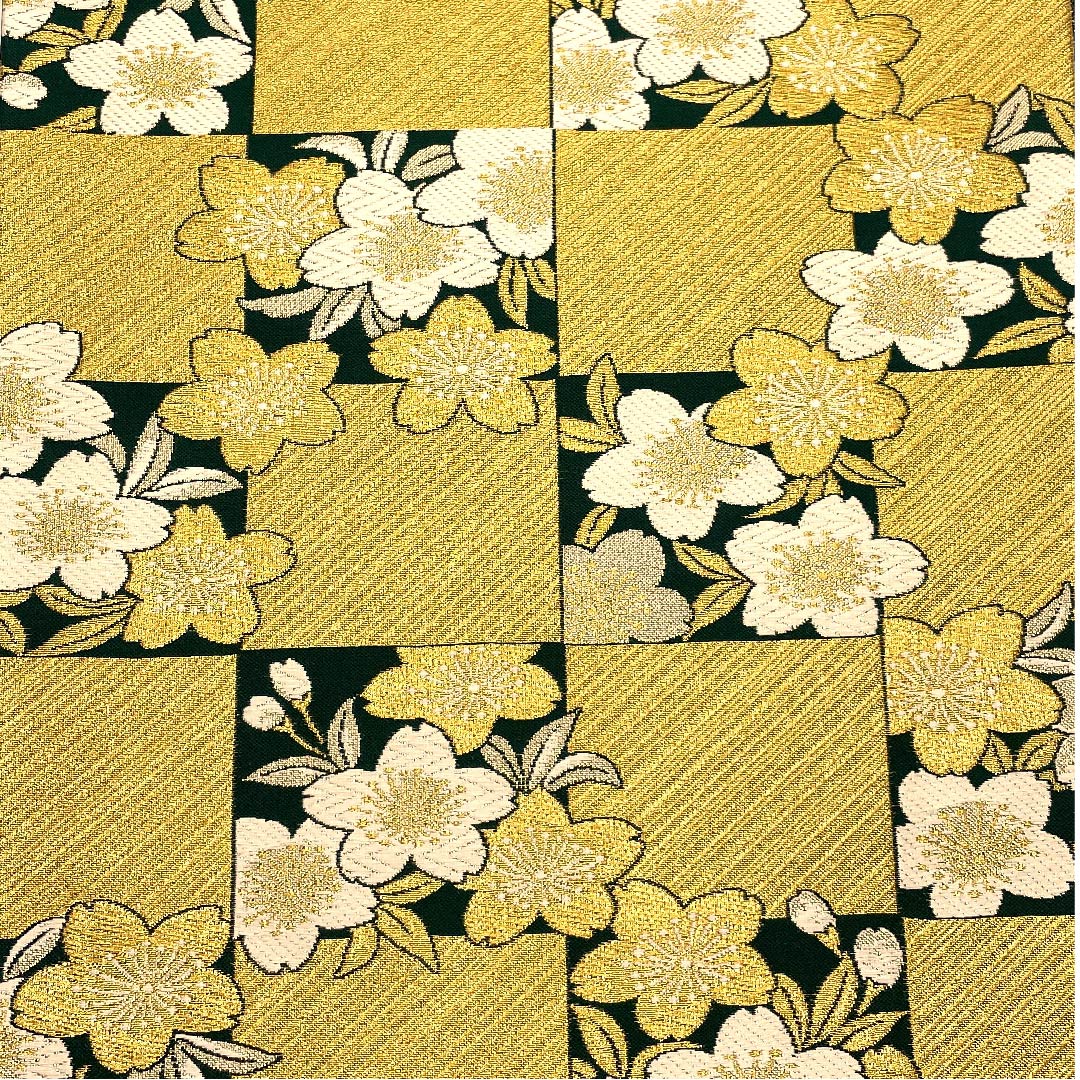 袋帯 琉璃色（リューリースーいろ 桜 市松 帯丈456cm 正絹 Aランク 六通 フォーマル 金系 1123007153421