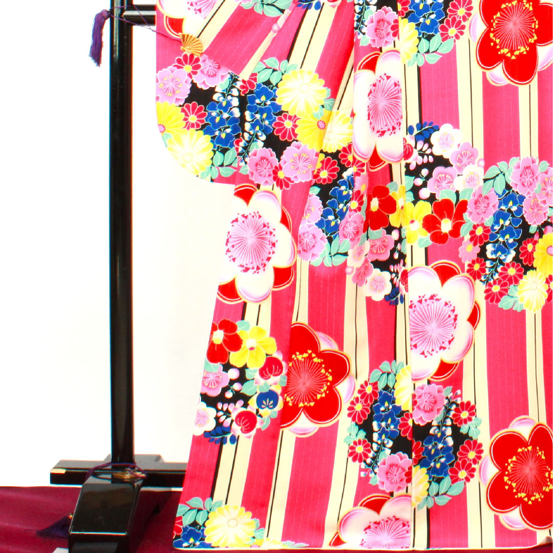 Long-sleeved kimono, length 170.5cm, sleeve length 67cm, lined, scarlet, washable kimono, plum, poly, S rank, pink, 1113001312613