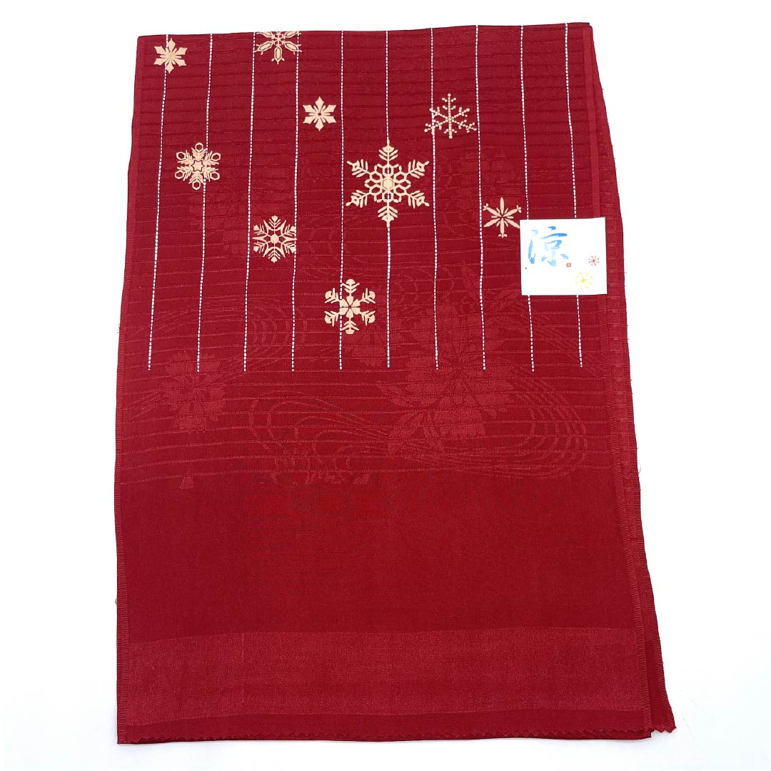 （新品）帯揚げ 正絹 セミフォーマル 真紅色（しんくいろ） 夏物 雪の結晶 長さ約172cm 幅約28.5cm NEWランク 赤系 1136000741912