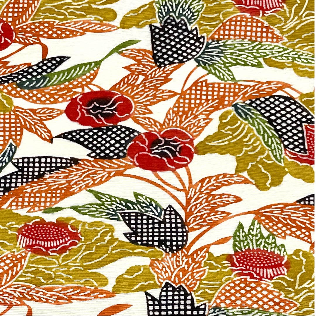 Nagoya obi, red lead, Kyoto Bingata, abstract floral pattern, obi length 363cm, pure silk, S rank, point pattern, casual, orange, 1124004812326, Nagoya style