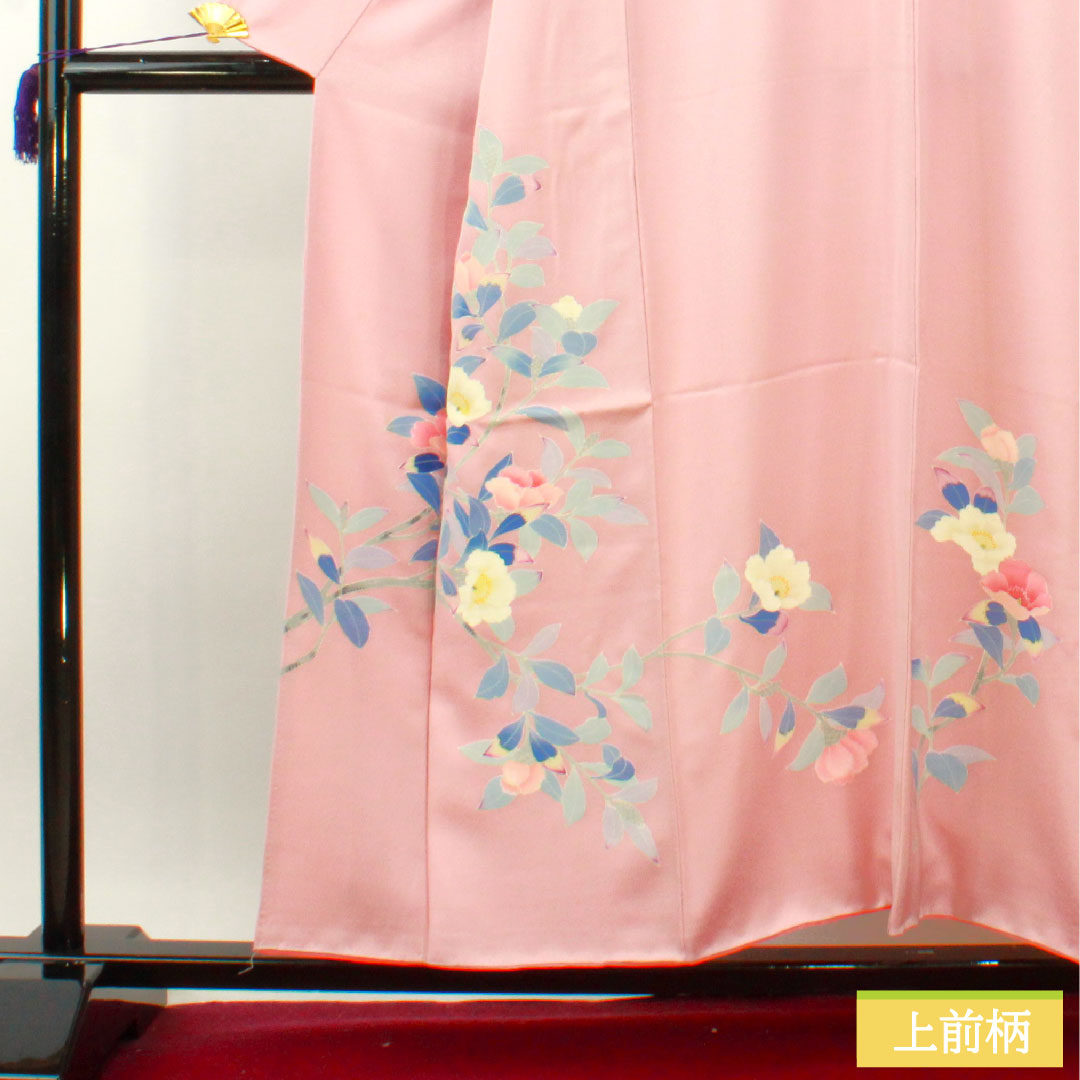 Homongi, pure silk, lined, length 155cm, sleeve length 63.5cm, Gosho-zomeiro, floral pattern, A rank, pink, 1112004223313
