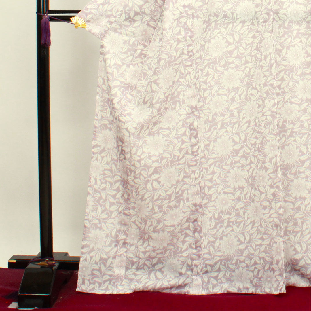 Summer kimono, polyester, small pattern, length 169cm, sleeve length 67.5cm, ash cherry color, daisy, with basting thread, washable kimono, gauze, S rank, purple, 1132000462520