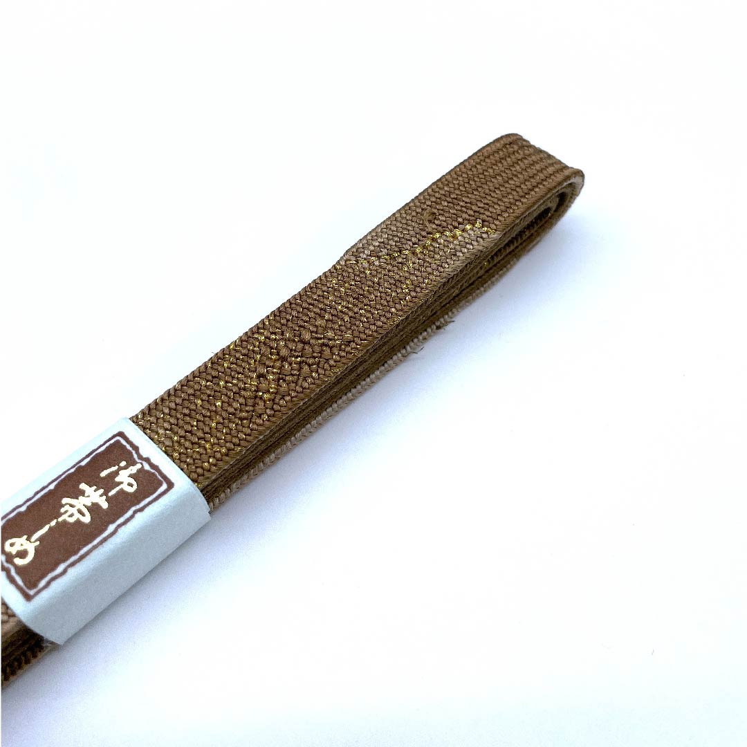 （新古品） 帯締め 正絹 四分紐 団栗色（どんぐりいろ） 特選金銀糸使用 手組紐 新古品 長さ約159cm 幅約1.5cm セミフォーマル Sランク 茶系 1135001502914