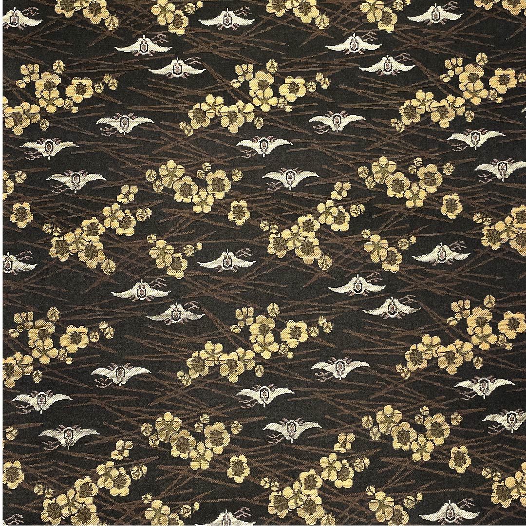 Fukuro Obi Black Pine Plum Bird Obi Length 454cm Pure Silk S Rank Full Length Casual Black 1123002852410