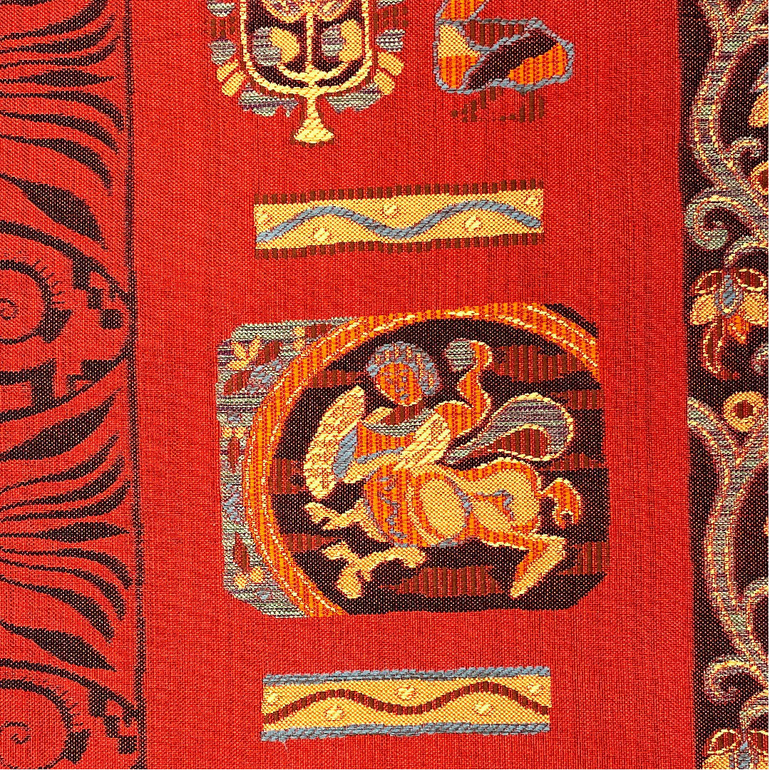 Fukuro Obi with Mural Pattern, Length 428cm, Pure Silk, S Rank, Six-way, Casual, Red, 1123003642312