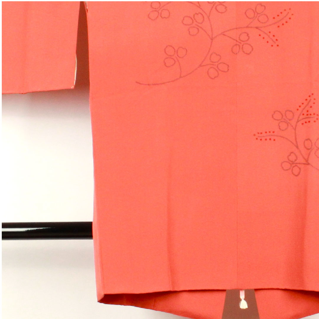 Michiyuki coat, length 88cm, sleeve length 67cm, red-colored, embroidery, pure silk, S rank, lined, pink, 1117000562913