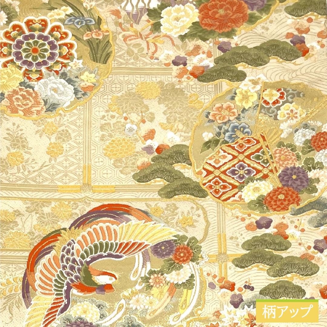 袋帯 正絹 Sランク 鏡裏花鳥文 西陣織 本金二重箔 雪輪 吉祥文様 帯丈436cm 六通 フォーマル 金系 1123016652321