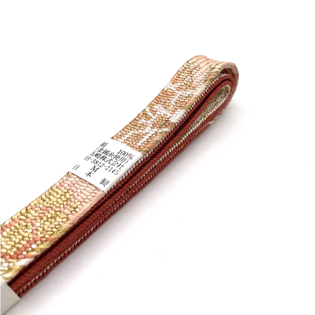 （新古品） 帯締め 正絹 四分紐 紅唐色（べにとういろ） 五嶋紐 江戸組紐 金属糸使用 長さ約162cm 幅約1.7cm セミフォーマル Sランク 橙系 1135002392326