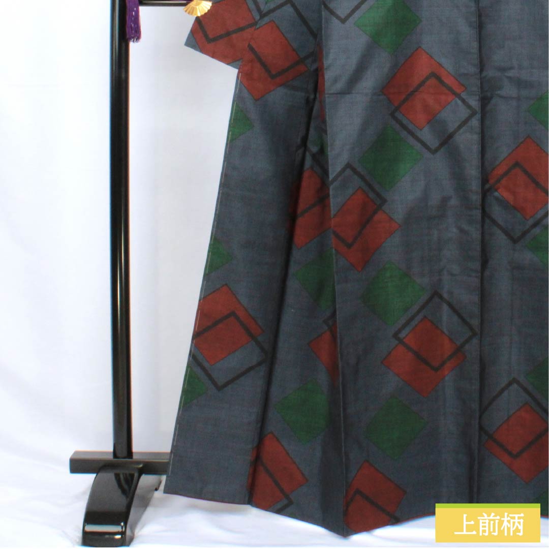 Silk Tsumugi (Japanese kimono), Length 165cm, Sleeve Length 65.5cm, Korean Indigo Blue, Oshima Tsumugi, Ichigen Kasuri Pattern, 7 Marks, S Rank, Lined, Navy Blue, Product Number: 1116003832518