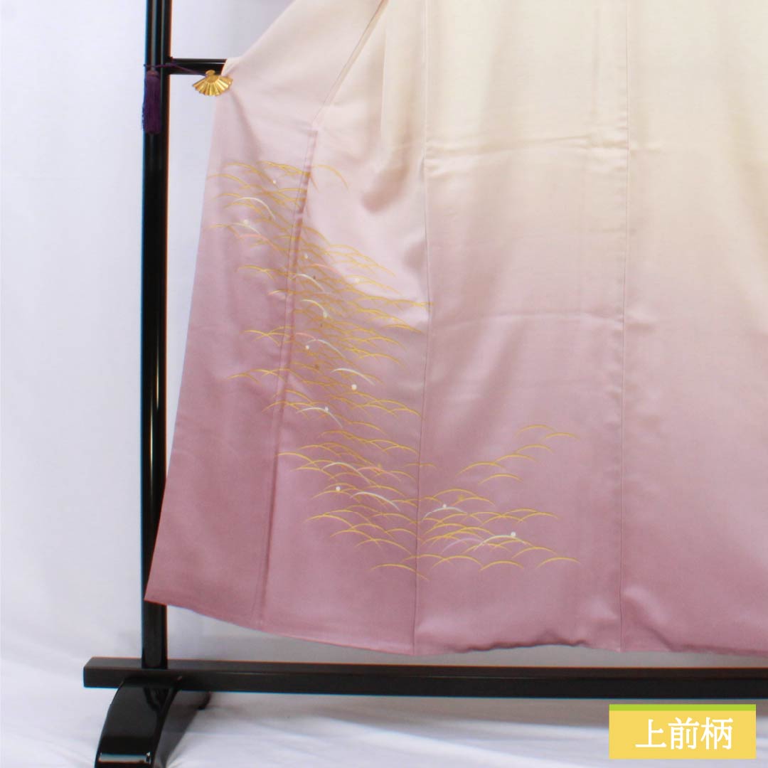 Visiting Kimono, Pure Silk, B-Rank, Lined, Length 154.5cm, Sleeve Length 64cm, Off-White (Kinari-Iro), Designed by Living National Treasure Yoshishige Fukuda, Single Crest, Ueda Family Paulownia Wood Embroidery, Cream, Product Number: 1112006824215