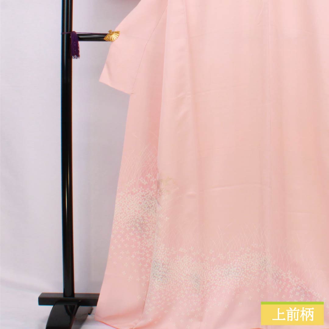 Visiting Kimono (Homongi) - Pure Silk, Grade A, Lined, Length 166cm, Sleeve Length 61.5cm, Otomeiro (Girl's Color), Kyoto Yuzen Embroidery, Floral Design, Pink, Product Number: 1112006273513