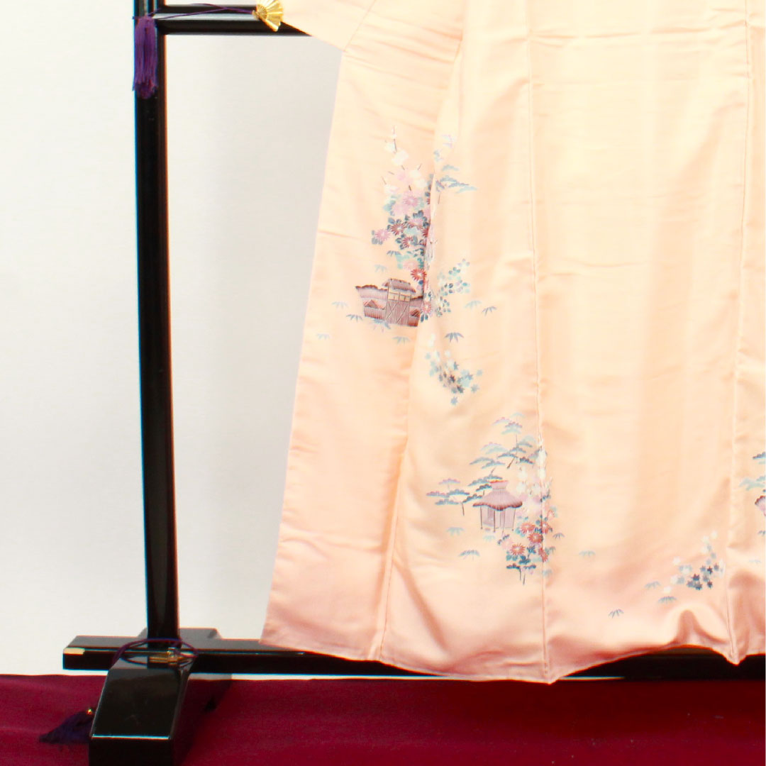Homongi (formal kimono) Length 159cm Sleeve length 62cm Maiden color Tsumugi fabric Chayatsuji Pure silk A rank Pink 1112002073313