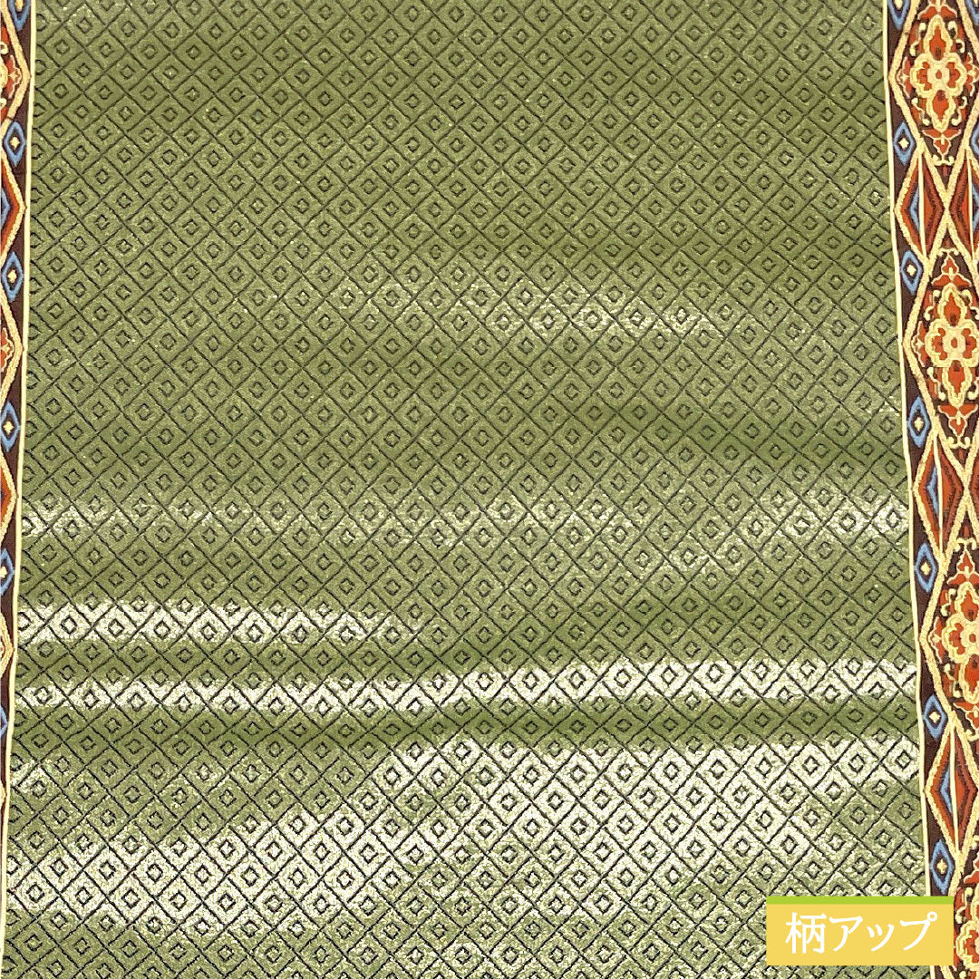 Nishijin-ori obi, pure silk, grade A, koji dust color, 444cm long, six-pass, semi-formal, green, 1123016403319