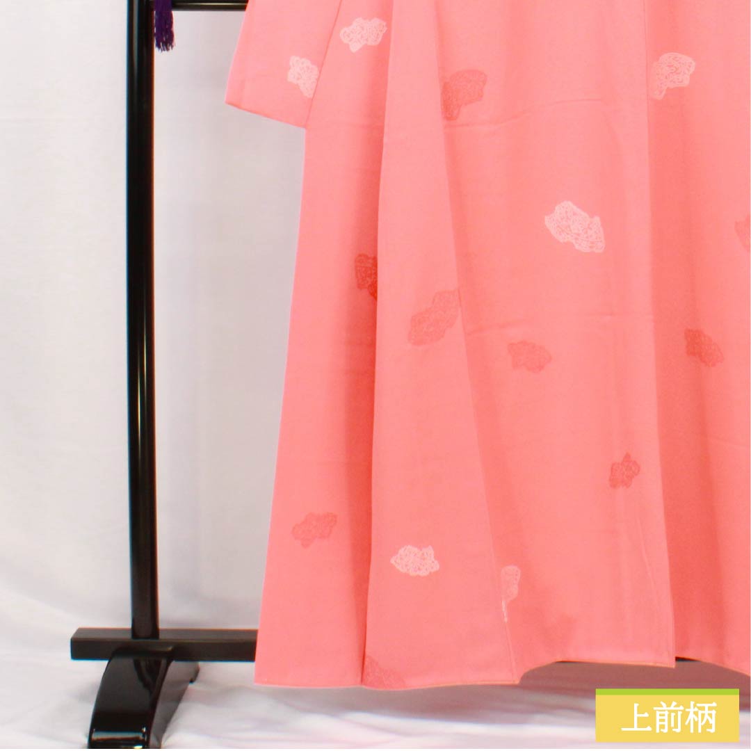 Komon, pure silk, length 158.5cm, sleeve length 64.5cm, lined, coral color, abstract pattern, S rank, pink, 1115005002313
