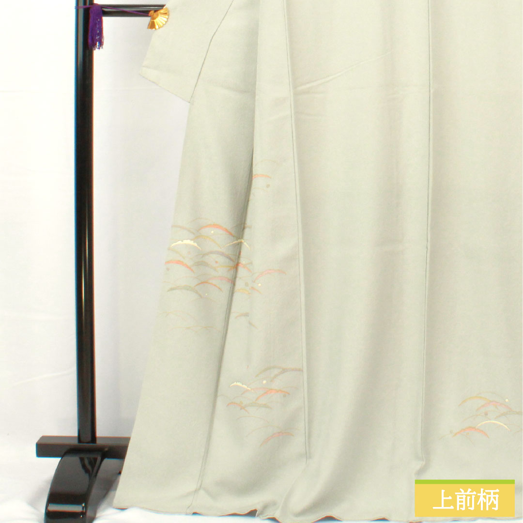 付下げ 正絹 袷 身丈168.5cm 裄丈63.5cm 魚肚白色（ぎょとはくいろ） 京友禅 露芝 しつけ糸付き Sランク グレー系 1112005002522