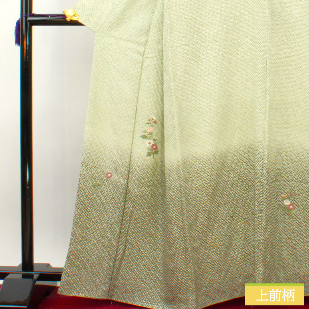 Homongi, pure silk, lined, length 165cm, sleeve length 69cm, light green, all-dyed, embroidery, basting thread included, unused, S rank, green, 1112004182519