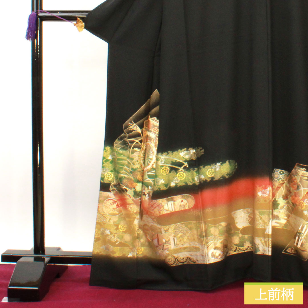 黒留袖 正絹 身丈164cm 裄丈65cm 袷  金彩加工 吉祥文様 作家物 五つ紋 蔦 Aランク 五つ紋 黒系 1111001263410
