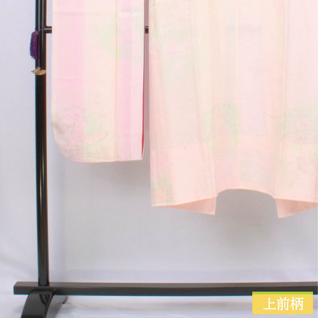 Nagajuban (long under-kimono) made of pure silk, S-rank, length 120.5cm, sleeve length 60.5cm, single-layer, floral and butterfly design, pink, product number 1129000852113