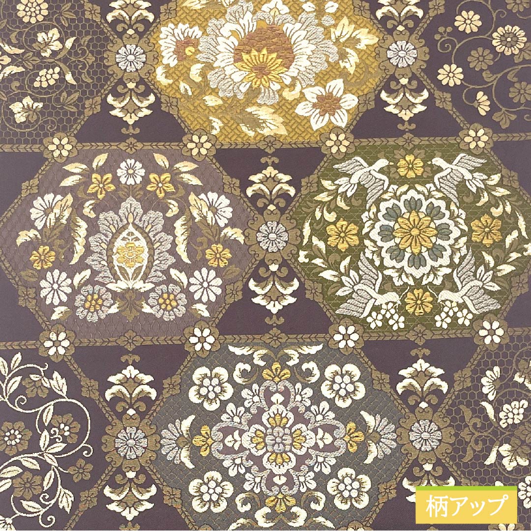 Formal, purple-colored obi made of pure silk with a Shosoin Treasure Treasure Treasure Treasure Treasure and phoenix motifs. Length: 442cm. S-rank. Six-pass obi. Product code: 1123014292320.