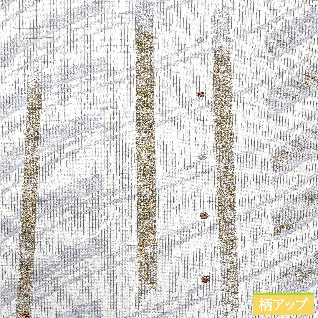 袋帯 正絹 胡粉色（ごふんいろ） 幾何学模様 縞 ドット 帯丈444cm Sランク 六通 カジュアル 白系 1123010912311
