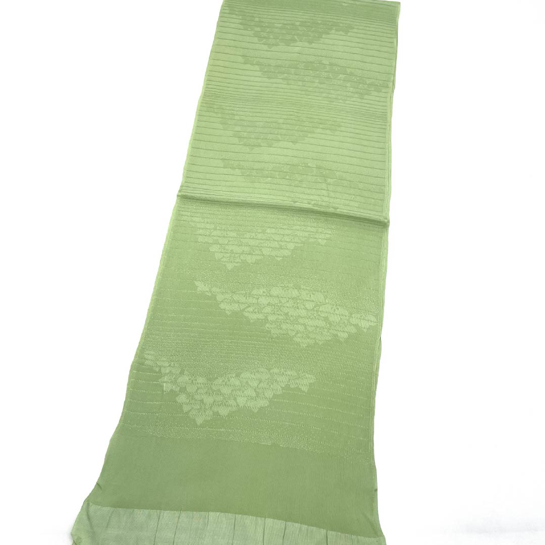帯揚げ 正絹 Sランク セミフォーマル 若緑色（わかみどりいろ） 夏用 花 長さ約165cm 幅約27cm 緑系 1136003122919