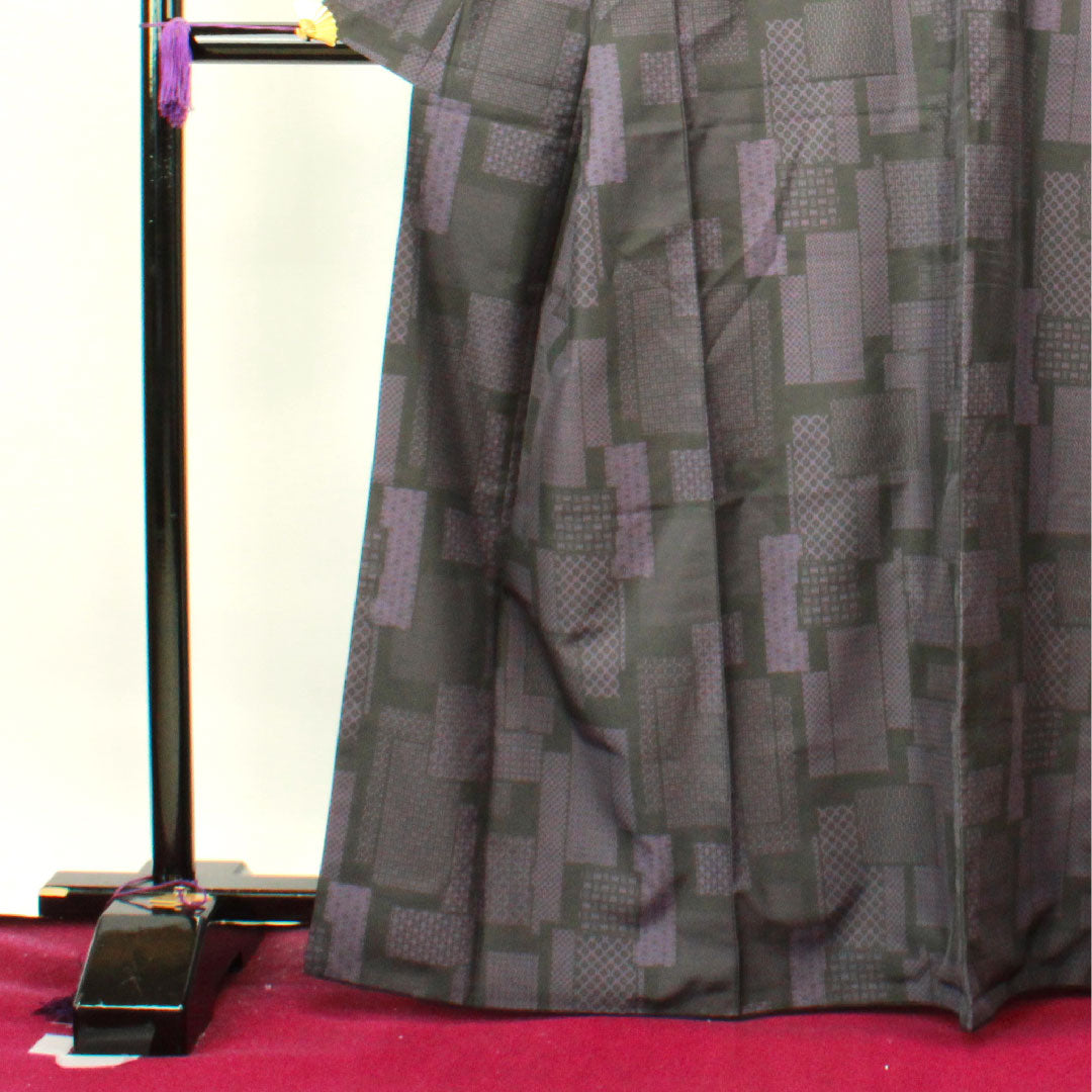 Tsumugi Length 160cm Sleeve length 66.5cm Geometric pattern Polyester S rank Awase Black 1116002602410