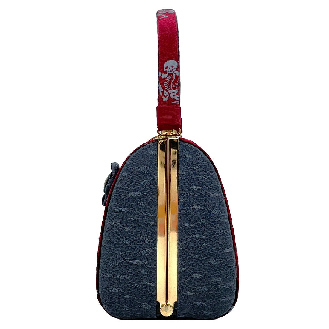 Japanese Kimono Bag, Casual, NEW Rank, Reddish Purple, Skeleton Skull, Handmade by Artist, Reddish Tone, 113900139112