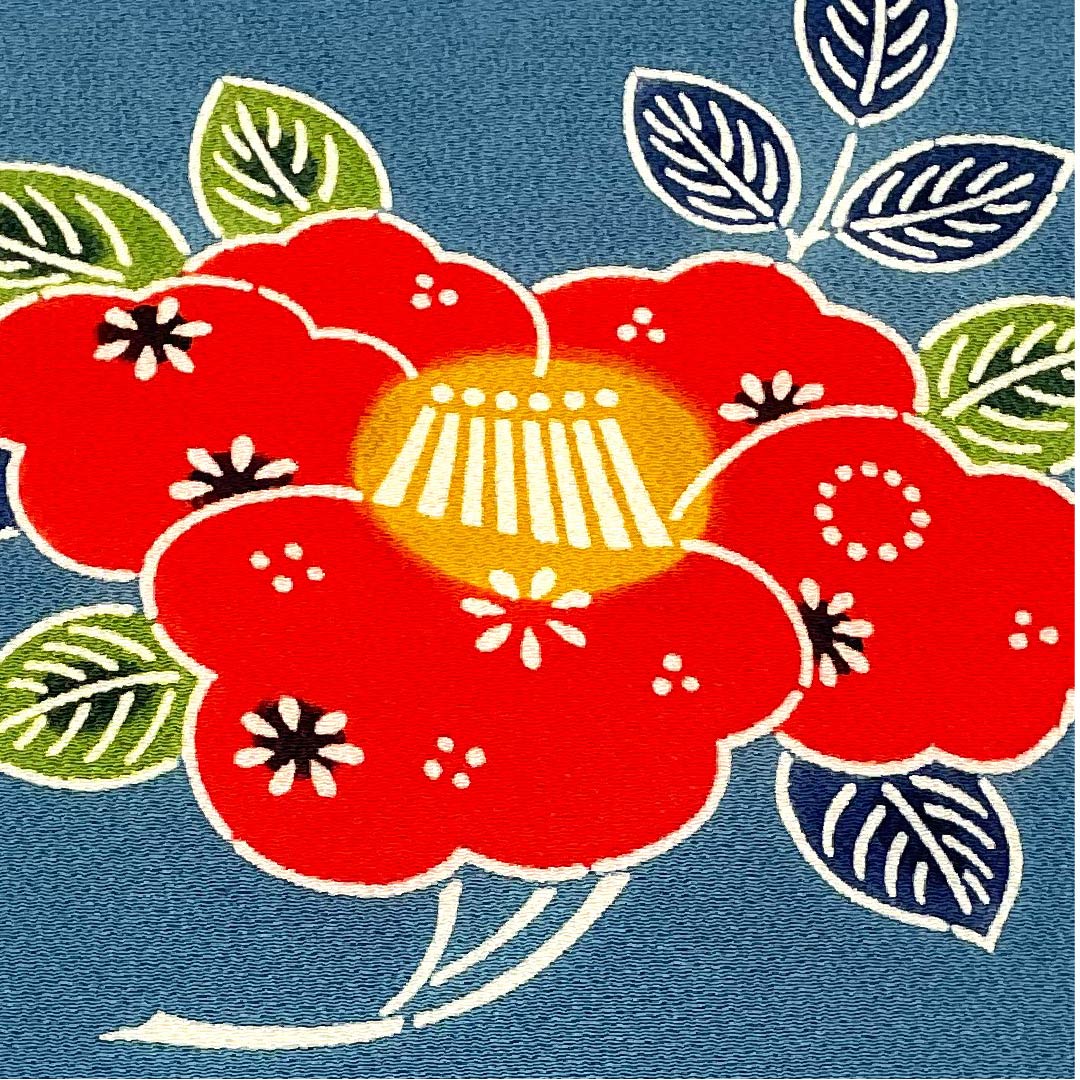 名古屋帯 納戸色 京紅型 栗山工房 椿 帯丈362cm 正絹 Sランク ポイント柄 カジュアル 青系 1124005272317  名古屋仕立て