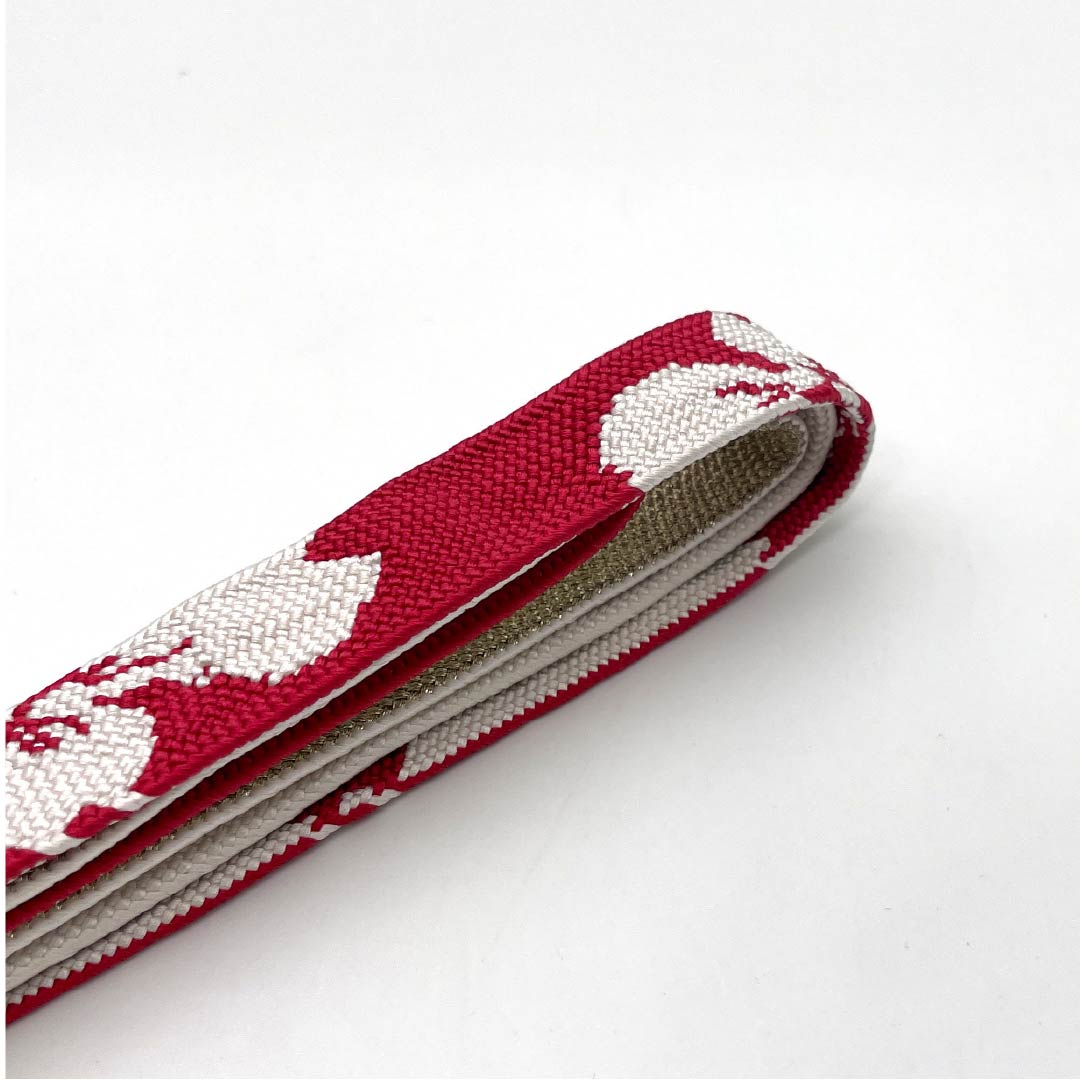 (New-Old Stock) Silk Obiage, NEW Rank, Crimson Red, for Furisode, Floral Pattern, Two-Tone, Length approx. 164cm, Width approx. 2cm, Formal, Red-based, 1135004111312