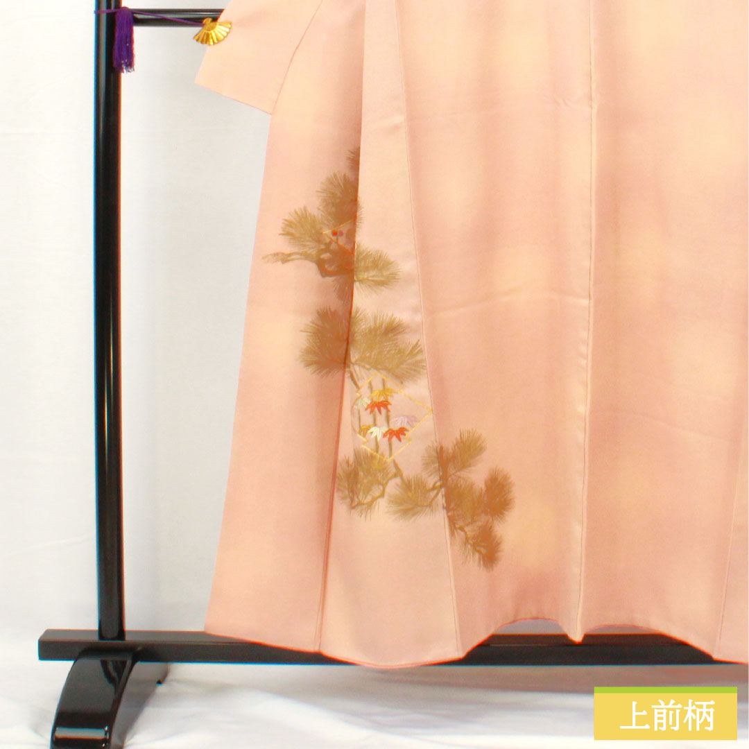 付け下げ 正絹 袷 身丈154cm 裄丈63cm 今様色（いまよういろ） 京友禅 刺繍 松皮菱 松竹梅  Aランク ピンク系 1112005643213