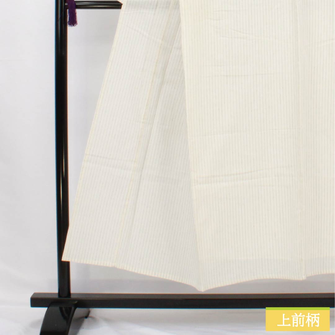 メンズ浴衣 木綿 身丈149.5cm 裄丈73.5cm 白土色（しらつちいろ） 縞 Sランク 単衣 白系 1138000062411