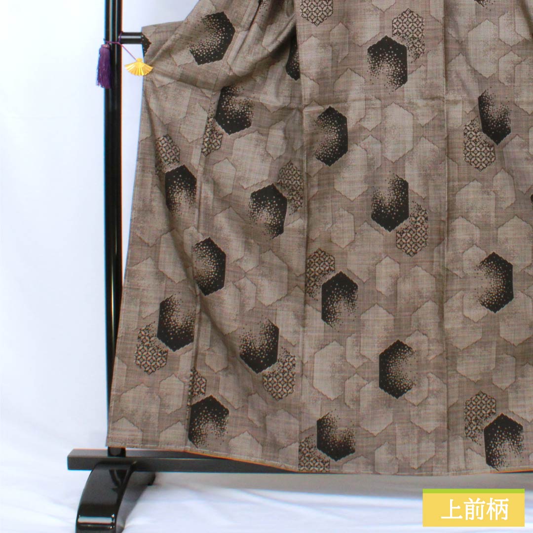 Tsumugi Silk S Rank, Length 160cm, Sleeve-to-sleeve 69.5cm, Fushi-iro (brownish gray), Oshima Tsumugi, Ichigen-gasuri, 7-mark, Awase, Brown tones, 1116004862414
