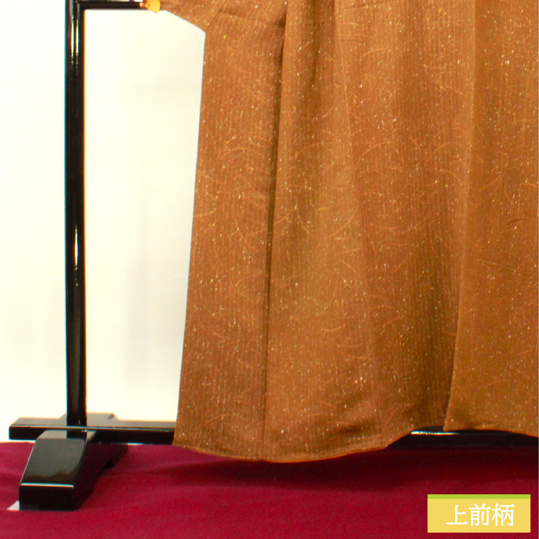 小紋 正絹 身丈158.5cm 裄丈64cm 袷 鳶色（とびいろ）タタキ染 抽象模様 Aランク 茶系 1115004043314