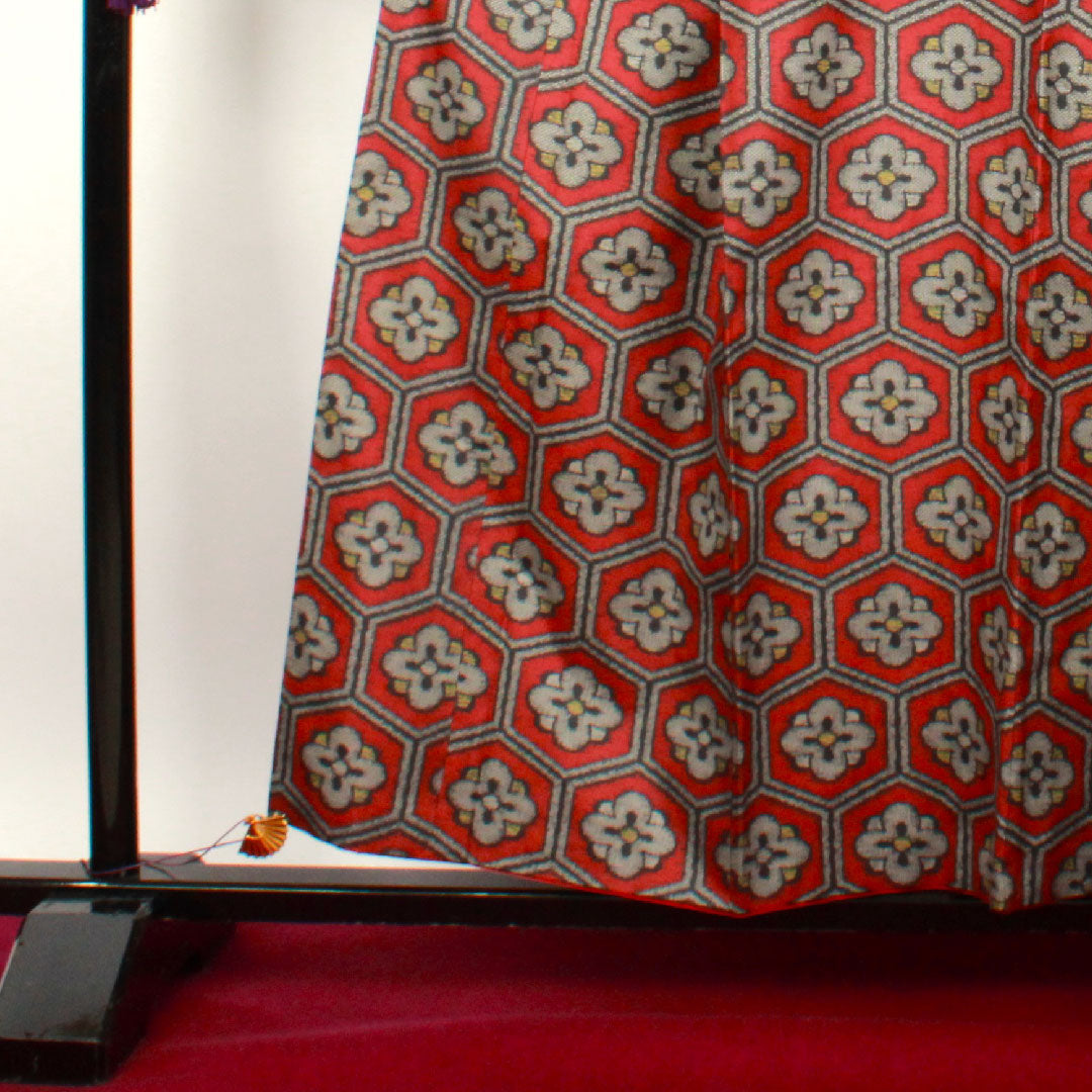 Murayama Oshima Length 151.5cm Sleeve length 62cm Dark red ensemble Tortoiseshell and plum Pure silk A rank Awase Red 1116001633212