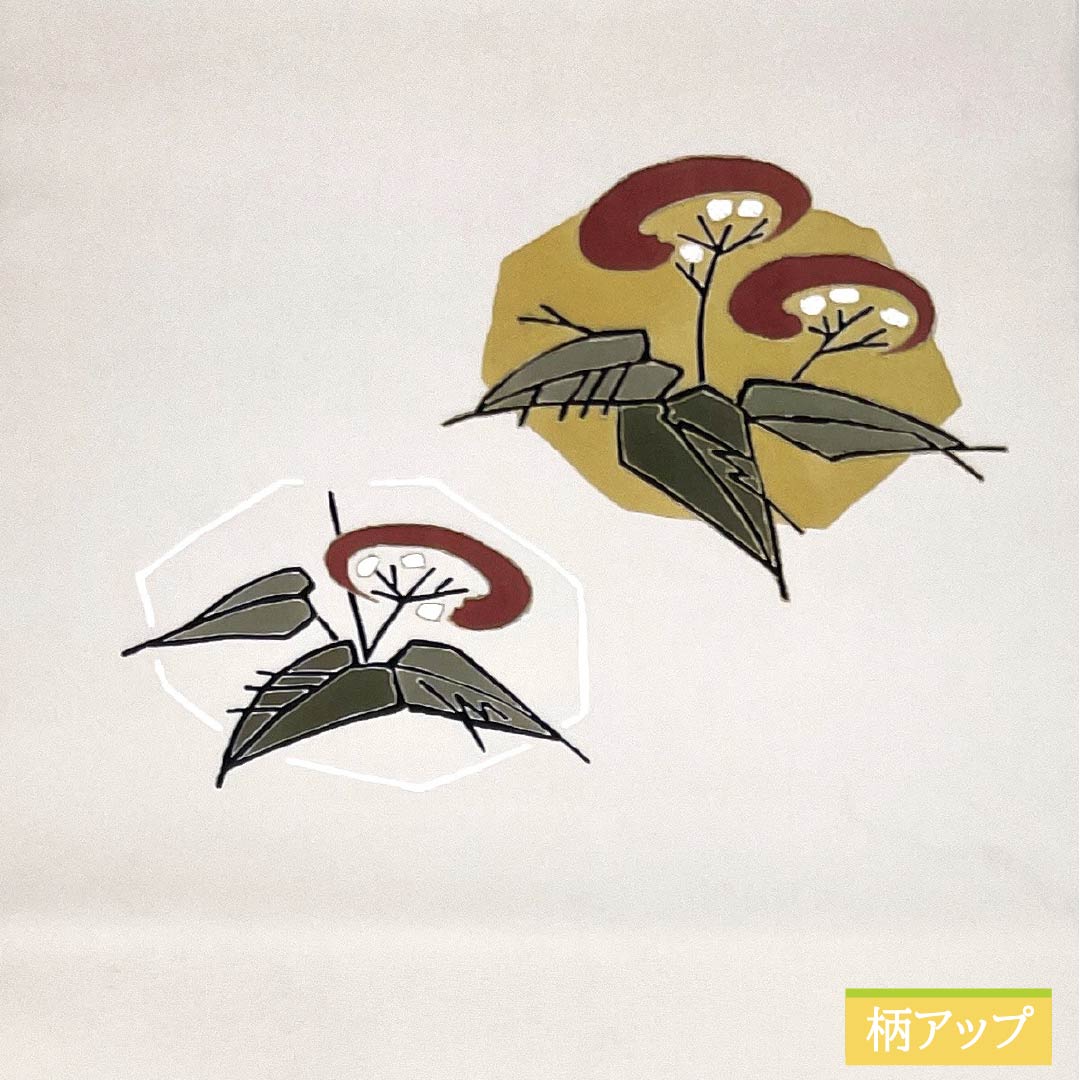 名古屋帯 正絹 Sランク 開き仕立て 白土色（しらつちいろ） 染め帯 塩瀬 草花柄 帯丈368cm ポイント柄 セミフォーマル 白系 1124012082311
