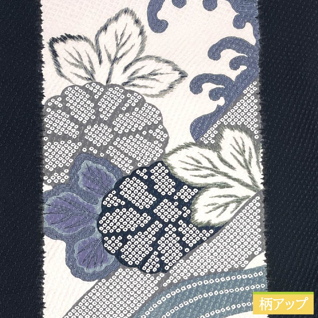 (Kyoto Fukuro Obi) Nagoya Obi, Polyester, S-Rank, Kyoto Fukuro Obi, Dyed, Shibori Pattern, Wave Pattern, Length 380cm, Six-Ply, Casual, Black, 1124010992410, Open-Weave