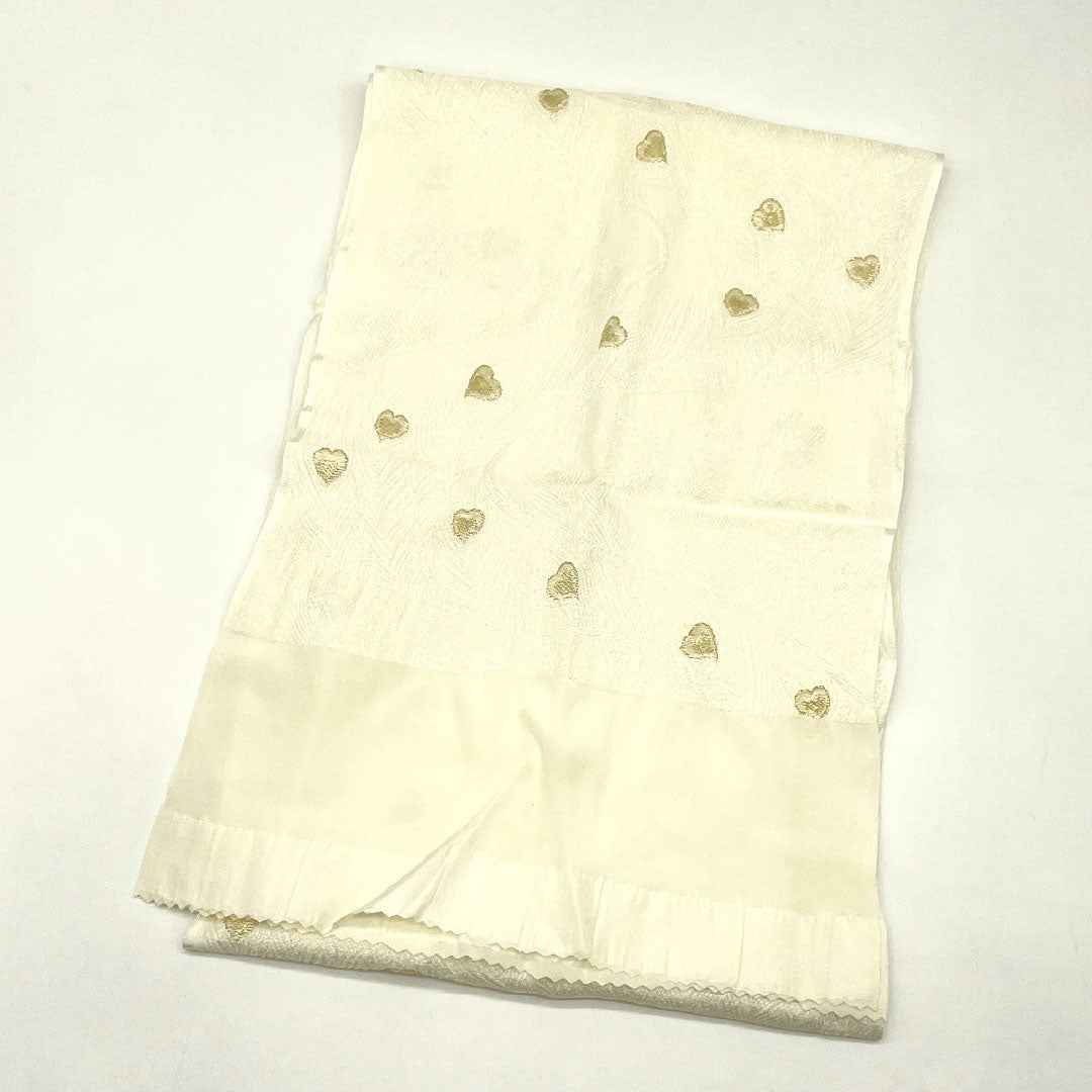 Used - Excellent Condition - Obiage and Obijime Set, Pure Silk, Rank B, Unohana-iro (off-white), For Tomesode, Pure Gold, Peacock Feather Pattern, Length approx. 152cm, Width approx. 1.8cm, Formal, White-toned, 1141000414311