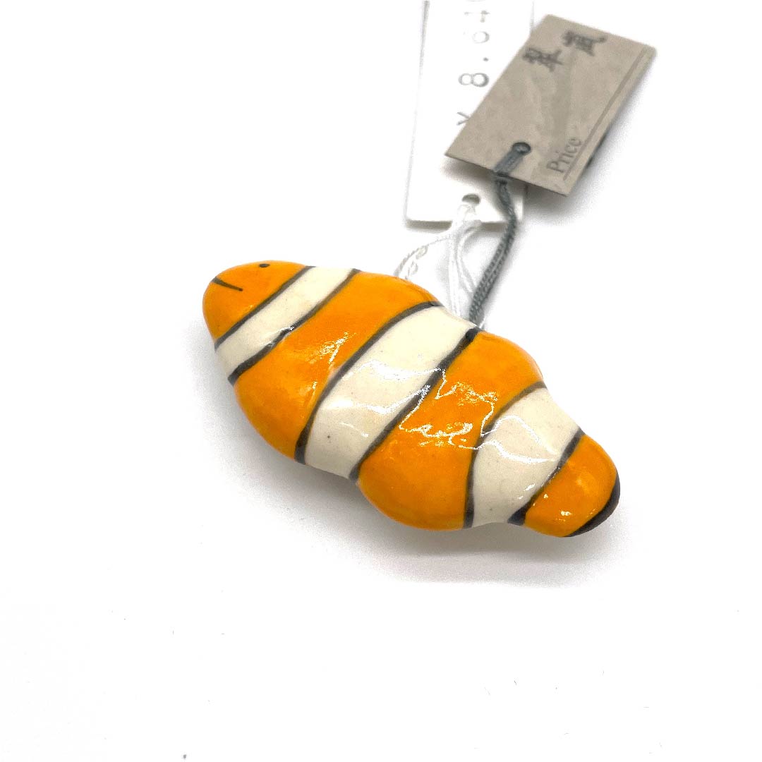 (New old stock) Obi fastener, ceramic, casual, orange, ceramic, fish, hidden bear, length approx. 3cm, width approx. 5.5cm, S rank, orange, 1137000642926