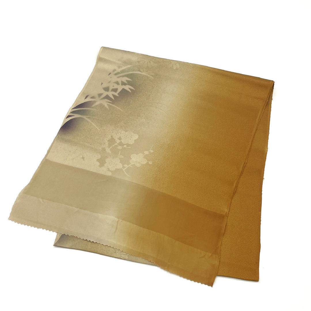 Semi-formal obiage (sash sash), pure silk, S-rank, amber, featuring a classic botanical pattern, approximately 140cm long and 30cm wide, brown, product number 1136001642914