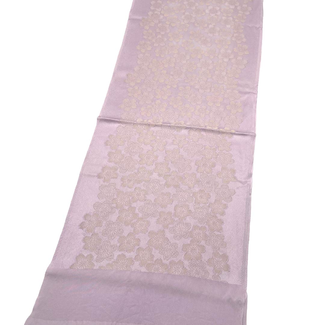 帯揚げ 正絹 Sランク セミフォーマル 淡藤色（うすふじいろ）） 桜 古典柄  長さ約170cm 幅約30.5cm 紫系 1136003522920