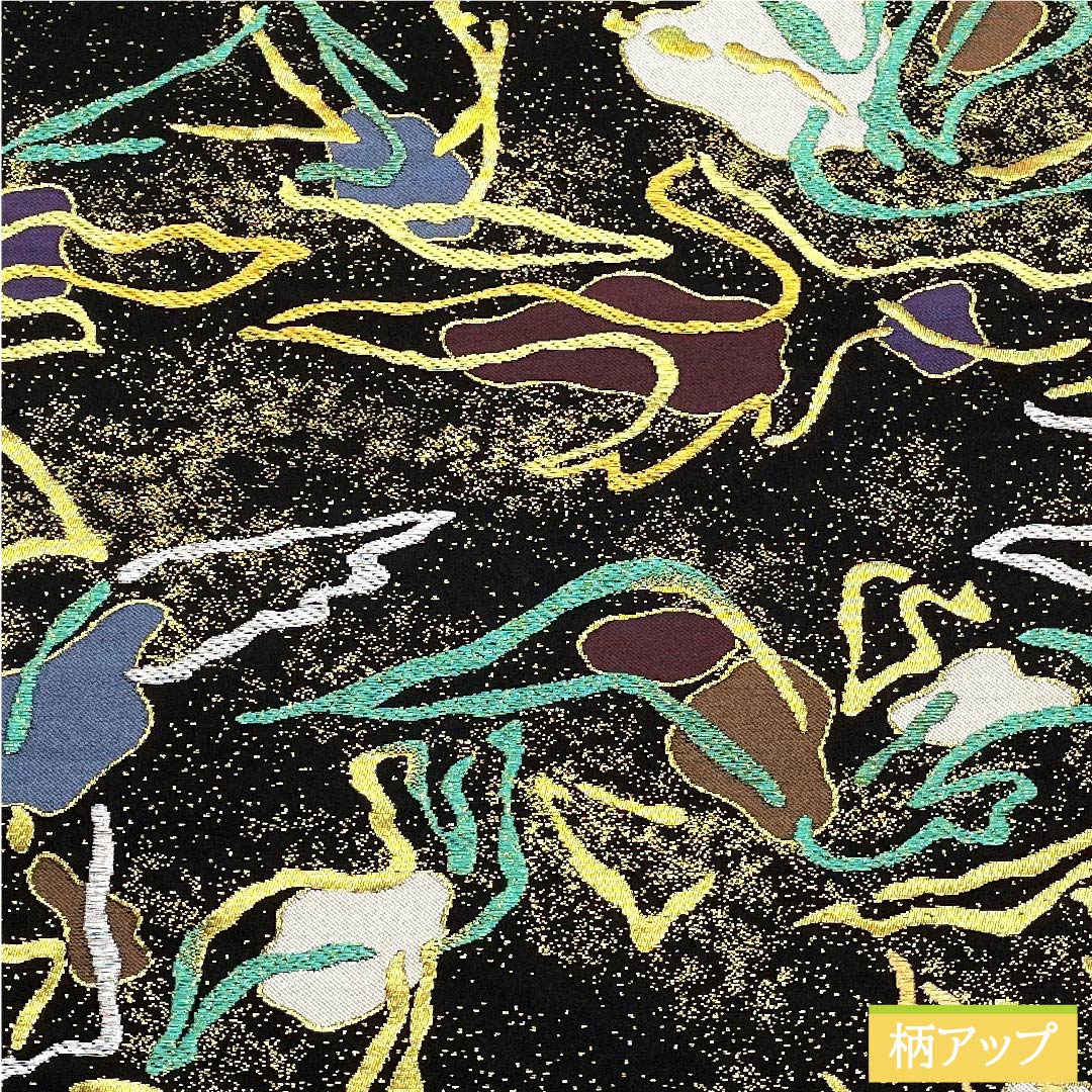 Black fukuro obi with abstract pattern, MODA CREOLE, obi length 430cm, pure silk, S rank, six-pass, semi-formal, black, 1123009912310
