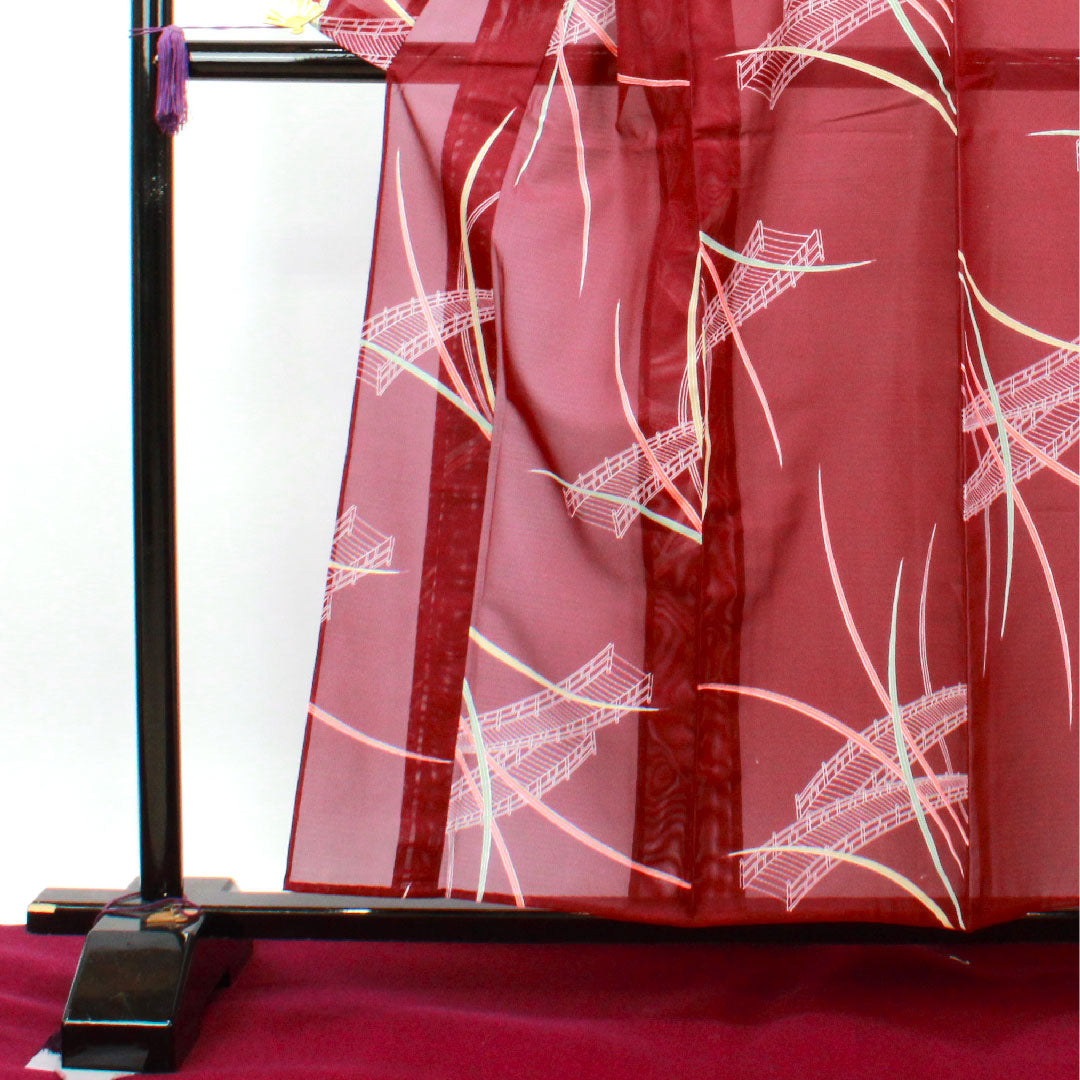 夏物 ポリエステル 小紋 身丈157cm 裄丈62cm 小紫色（こむらさきいろ） 洗える着物 風景模様 しつけ糸付き 絽 Sランク 紫系 1132001702320