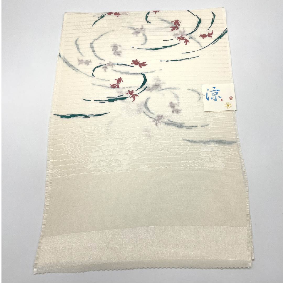 (New) Obiage, pure silk, semi-formal, milky white, summer, goldfish, classic pattern, length 168cm, width 27.5cm, new rank, white, 1136000871911