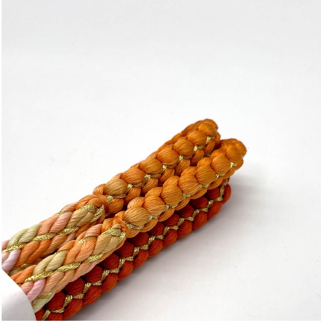 S-Rank Silk Obi-jime (Sash Band) - Silver-vermilion (Ginshuiro) - Round Braid - Approx. 173cm Long, Approx. 1.1cm Wide - Semi-Formal - Orange Tones - Product Number: 1135004372426